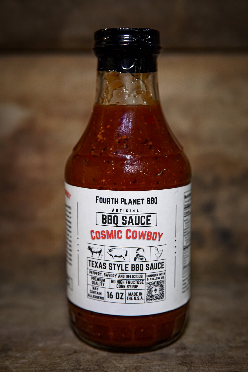 Bottle of Cosmic Cowboy Texas-style BBQ sauce
