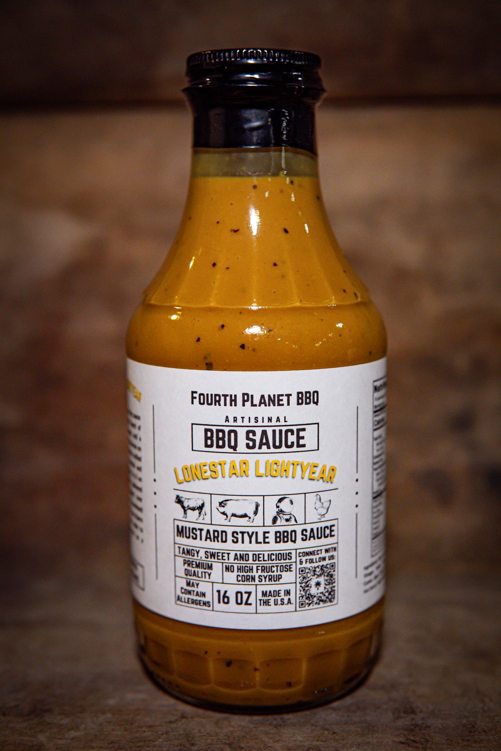 Bottle of Lonestar Lightyear mustard-style BBQ sauce