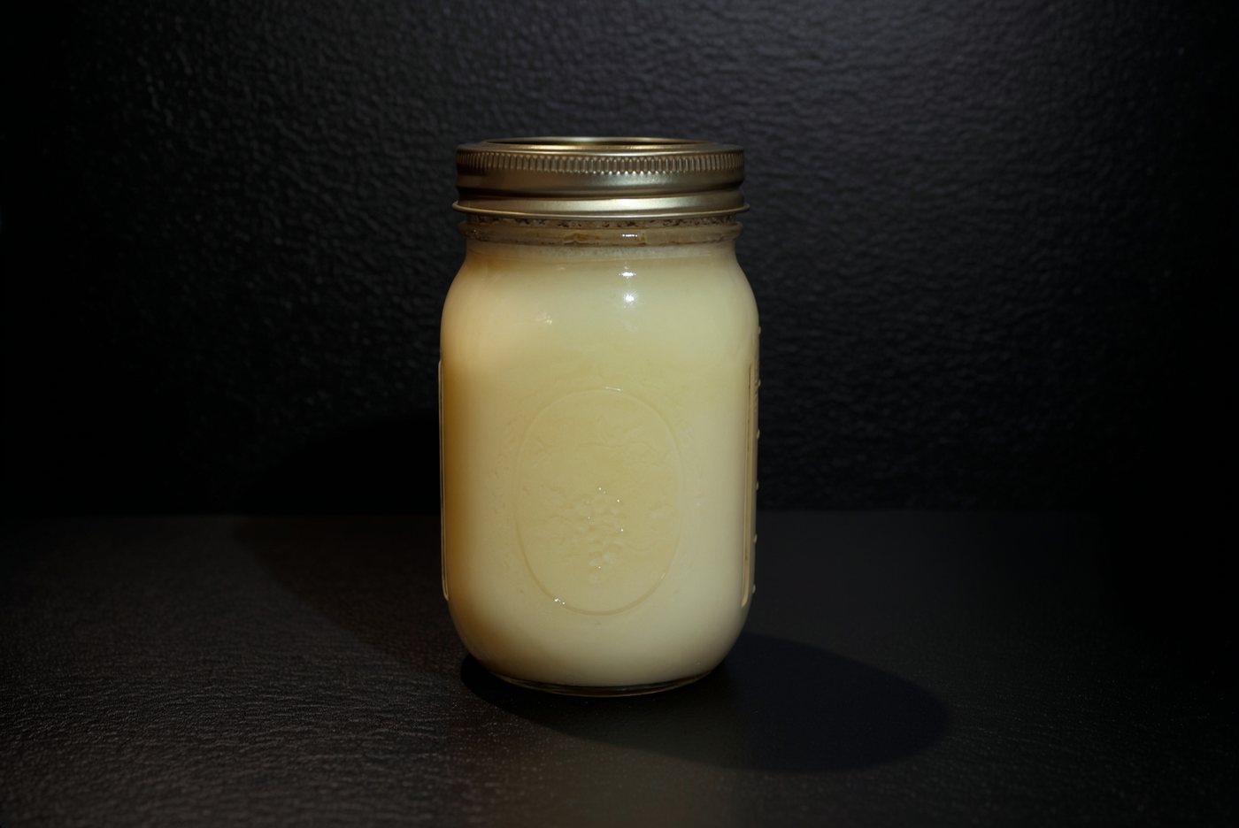 Mason jar of Fourth Planet BBQ rendered beef tallow